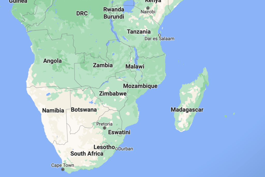 Google Maps Madagascar and Mozambique