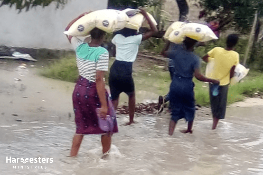 Displaced People given food support in Mozambique. Harvesters Ministries