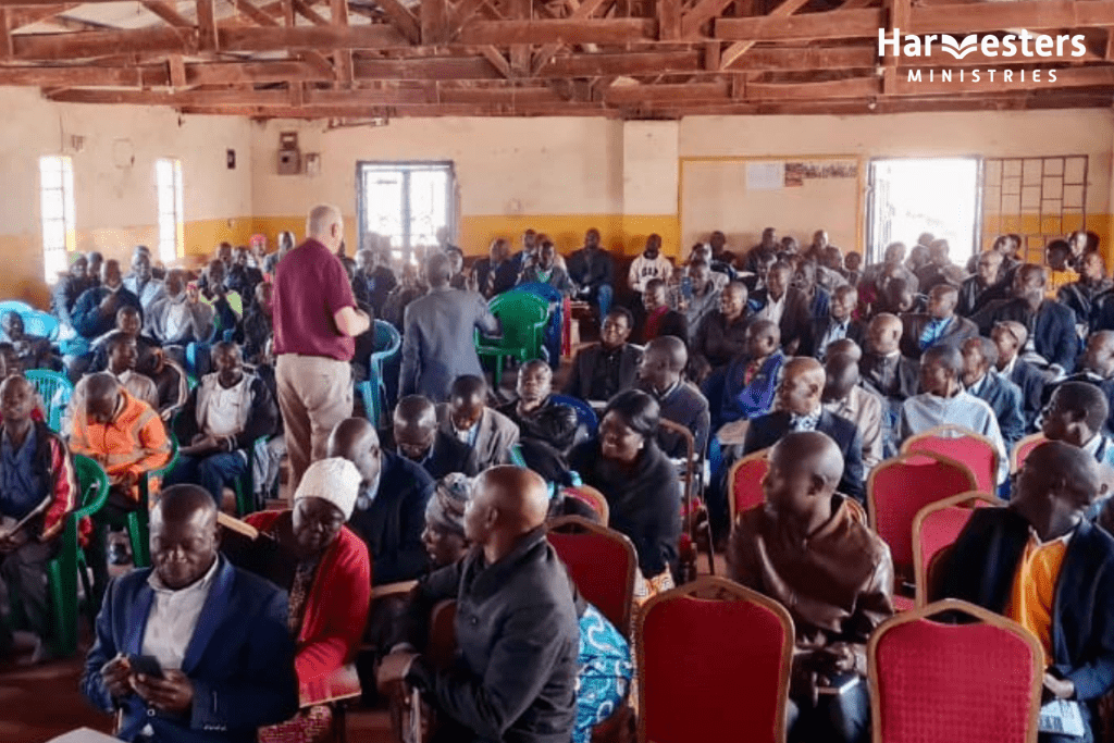 Over 170 pastors in training in Solwezi, Zambia. Harvesters Ministries