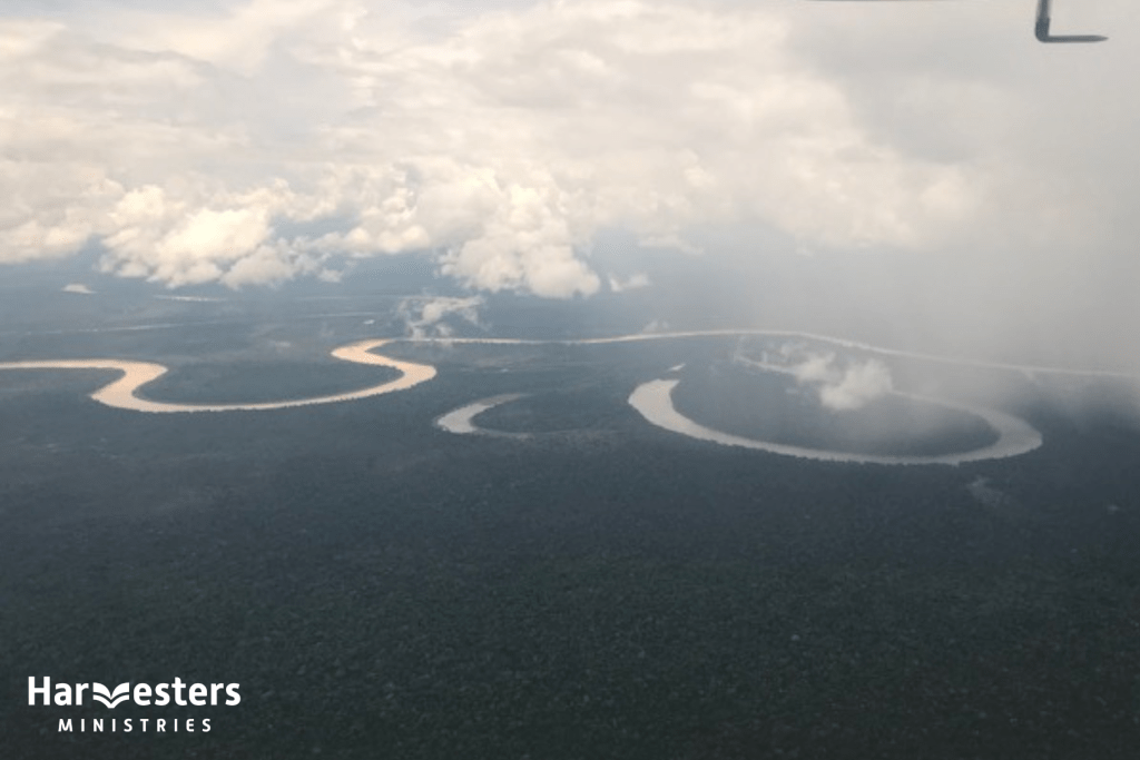 The Amazon River from above. Harvesters Ministries.